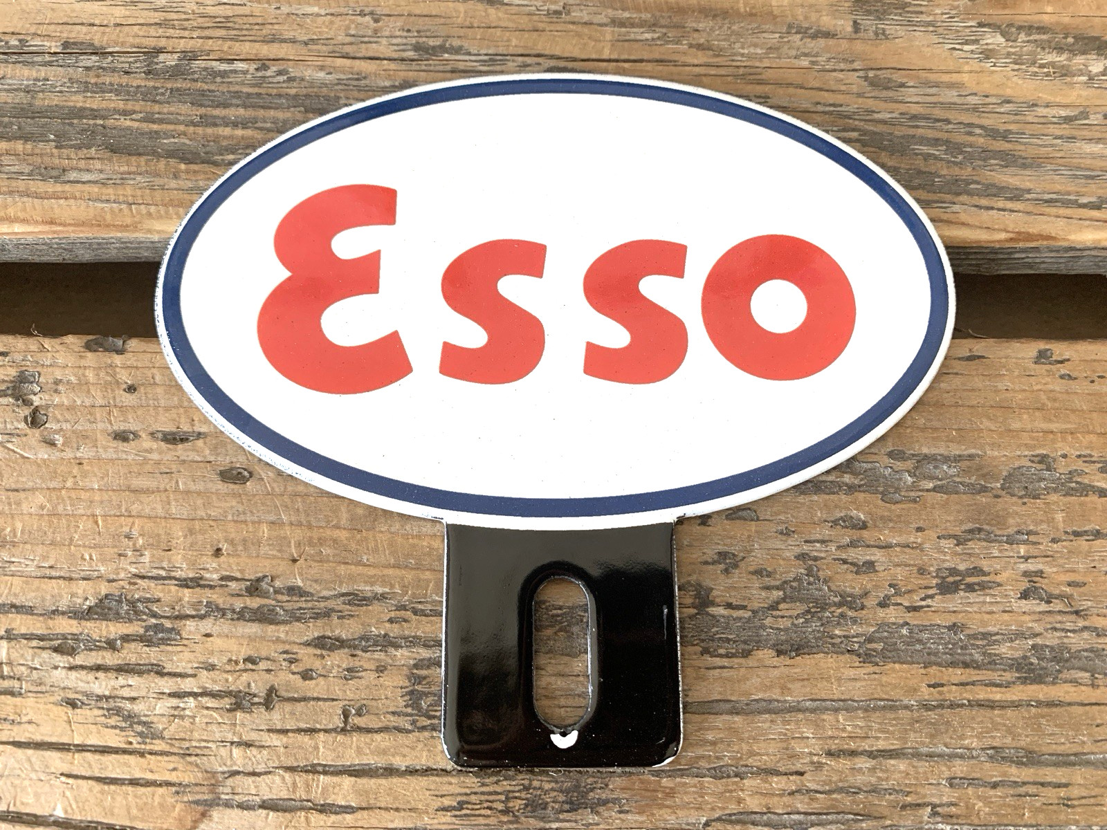 VINTAGE ESSO TOPPER 6×5.25″ GASOLINE MOTOR OIL PUMP STATION PORCELAIN SIGN