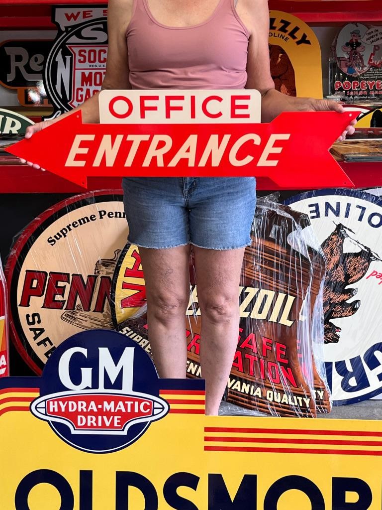 Vintage Old Style Steel Sign Office Entrance NOT Porcelain Made USA 36″x10″