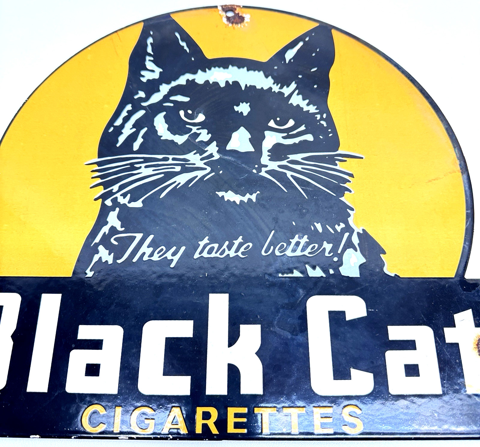 Black Cat Cigarettes – Vintage Porcelain Sign – Service Station Advertisement