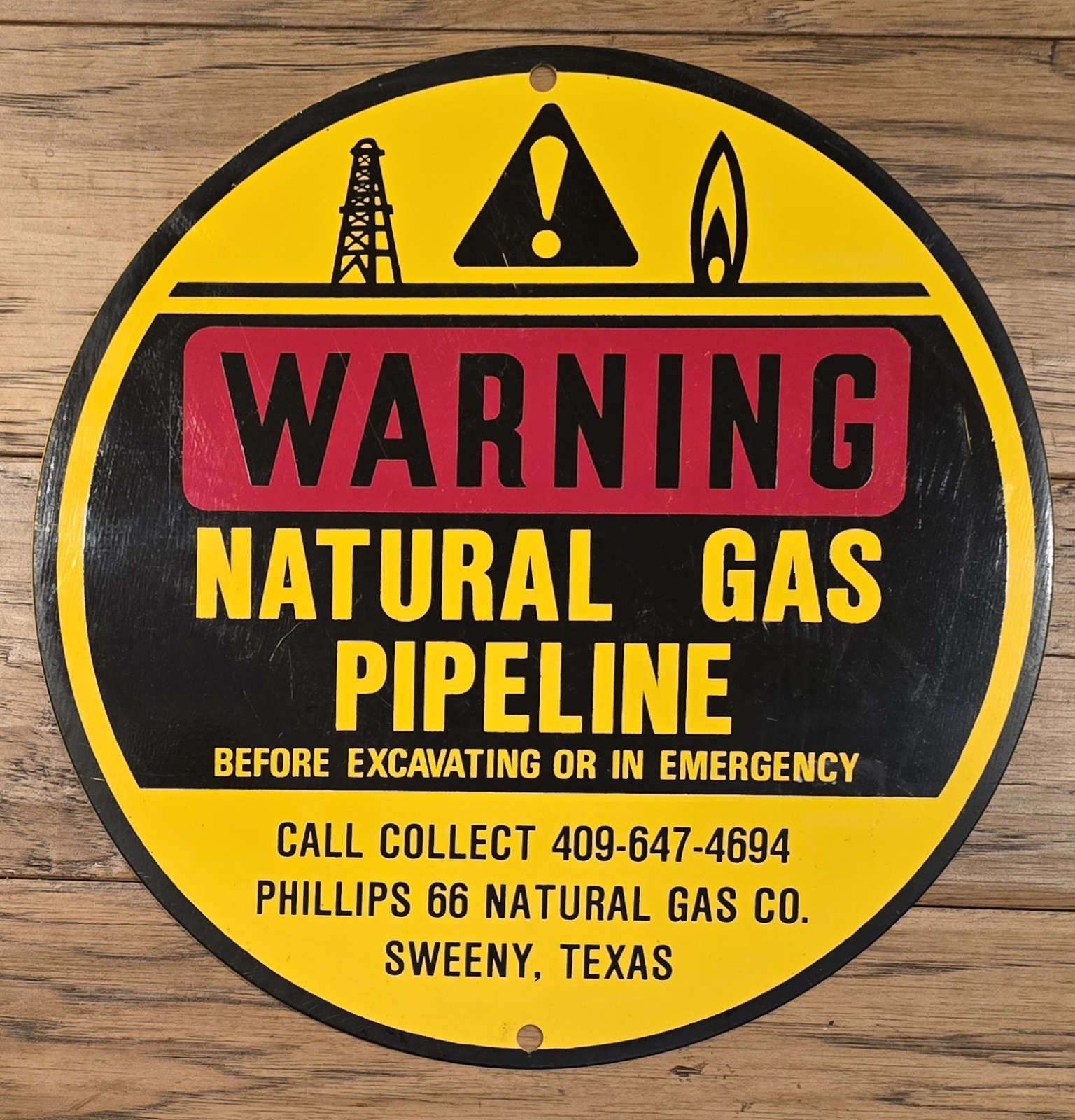 Sweeny TX Phillips 66 Natural Gas Pipeline Painted Sign 11.75″ Advertising