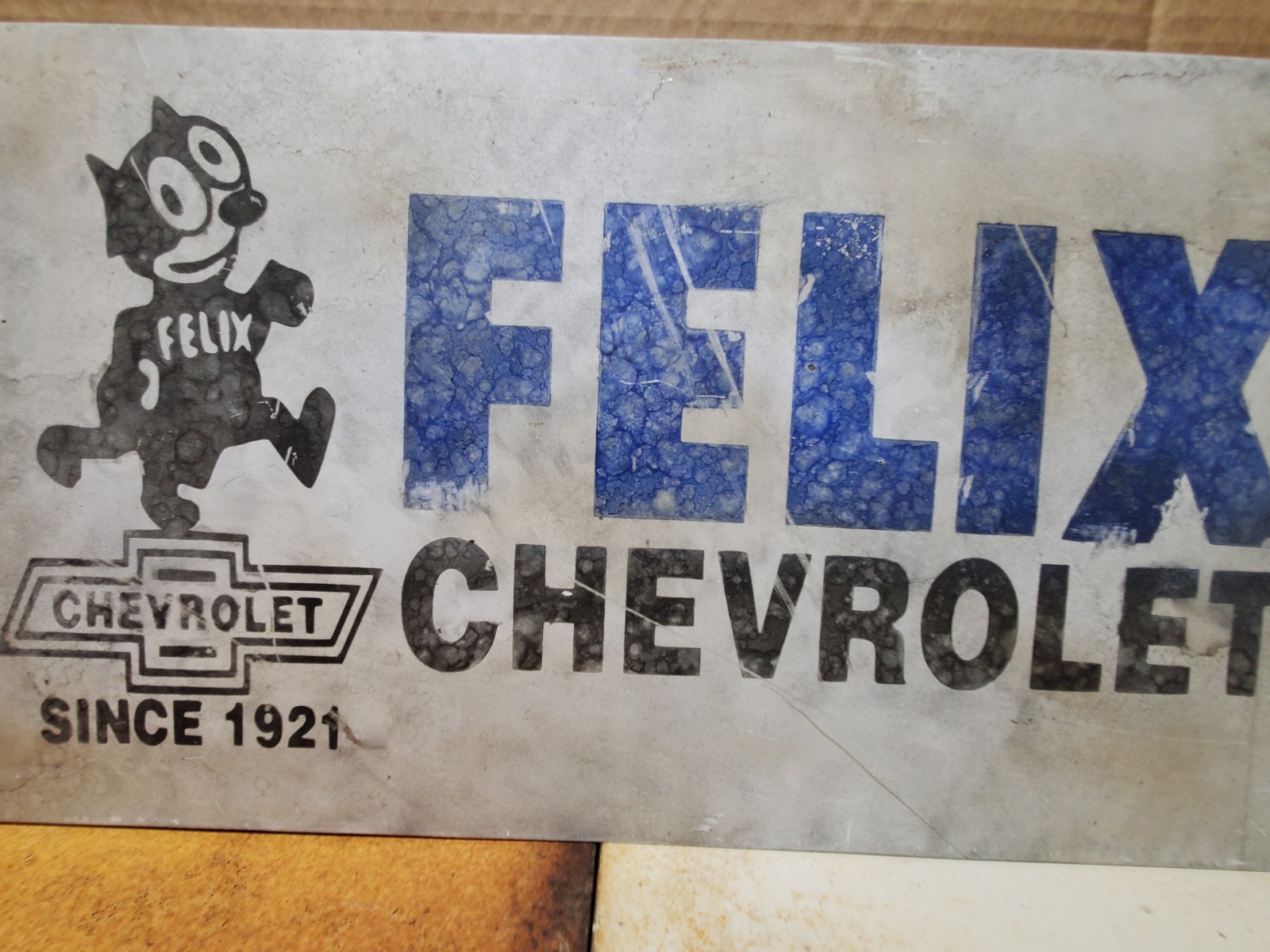 Felix Chevrolet Speed Shop Painted Sign 21.75×12″ Vintage Look Antiqued Day 2