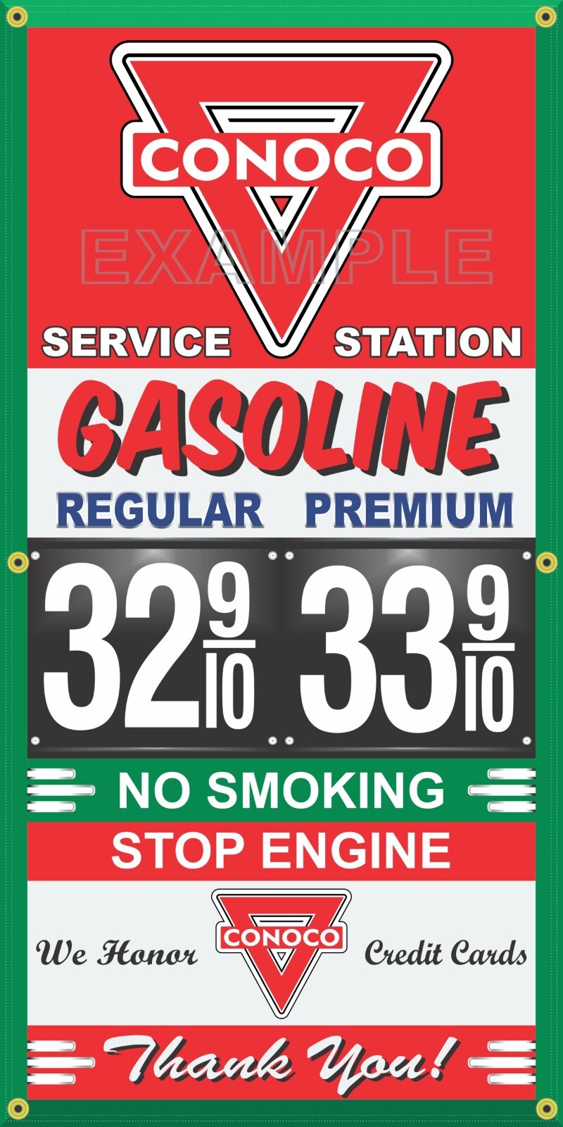 CONOCO GAS STATION PRICE PER GALLON VINTAGE OLD SIGN REMAKE BANNER SIGN ART