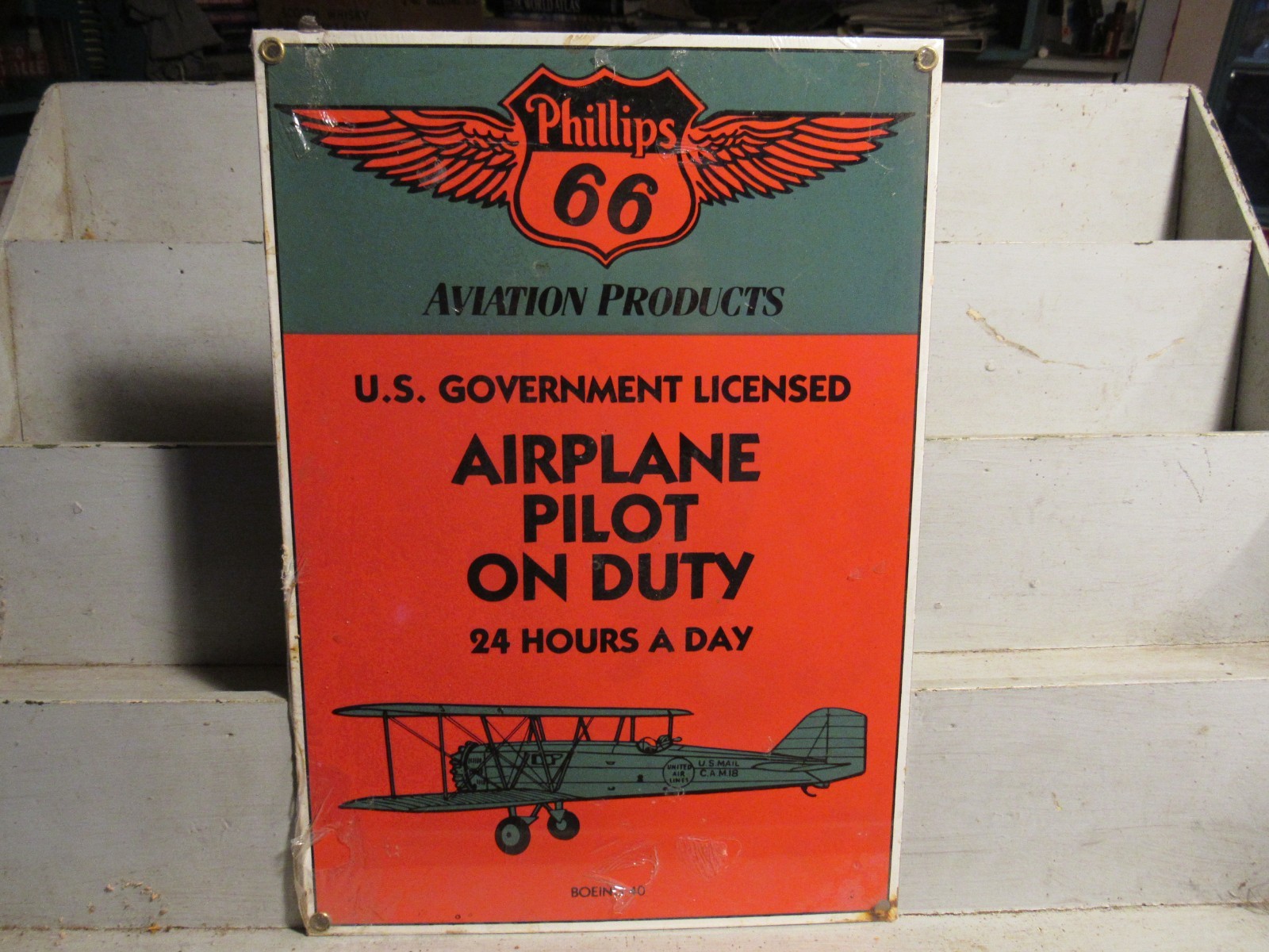 Ande Rooney’s Porcelain Enameled PHILLIPS 66 AIRPLANE Advertising Sign