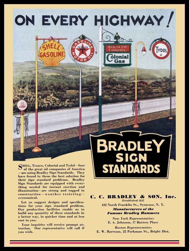 1929 C.C. Bradley Co. Gasoline Sign Standards NEW Metal SIGN: 12×16″ Ships Free