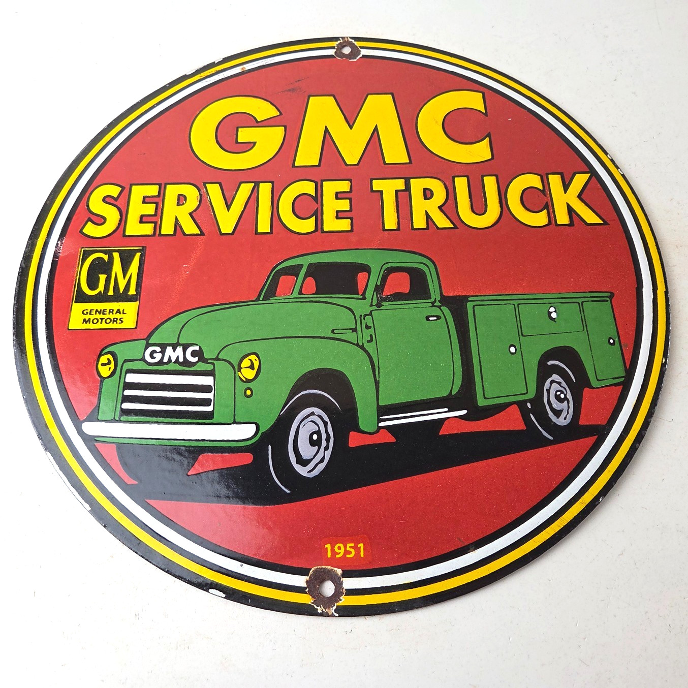 Vintage General Motors Sign – GMC Automobiles Trucks Gas Pump Ad Porcelain Sign