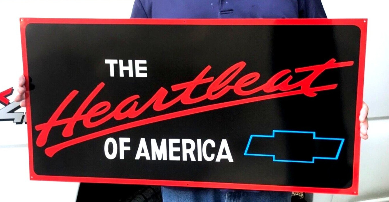 36″ THE HEARTBEAT OF AMERICA Sign Hand Painted Chevy Truck Decor for Shop Garage