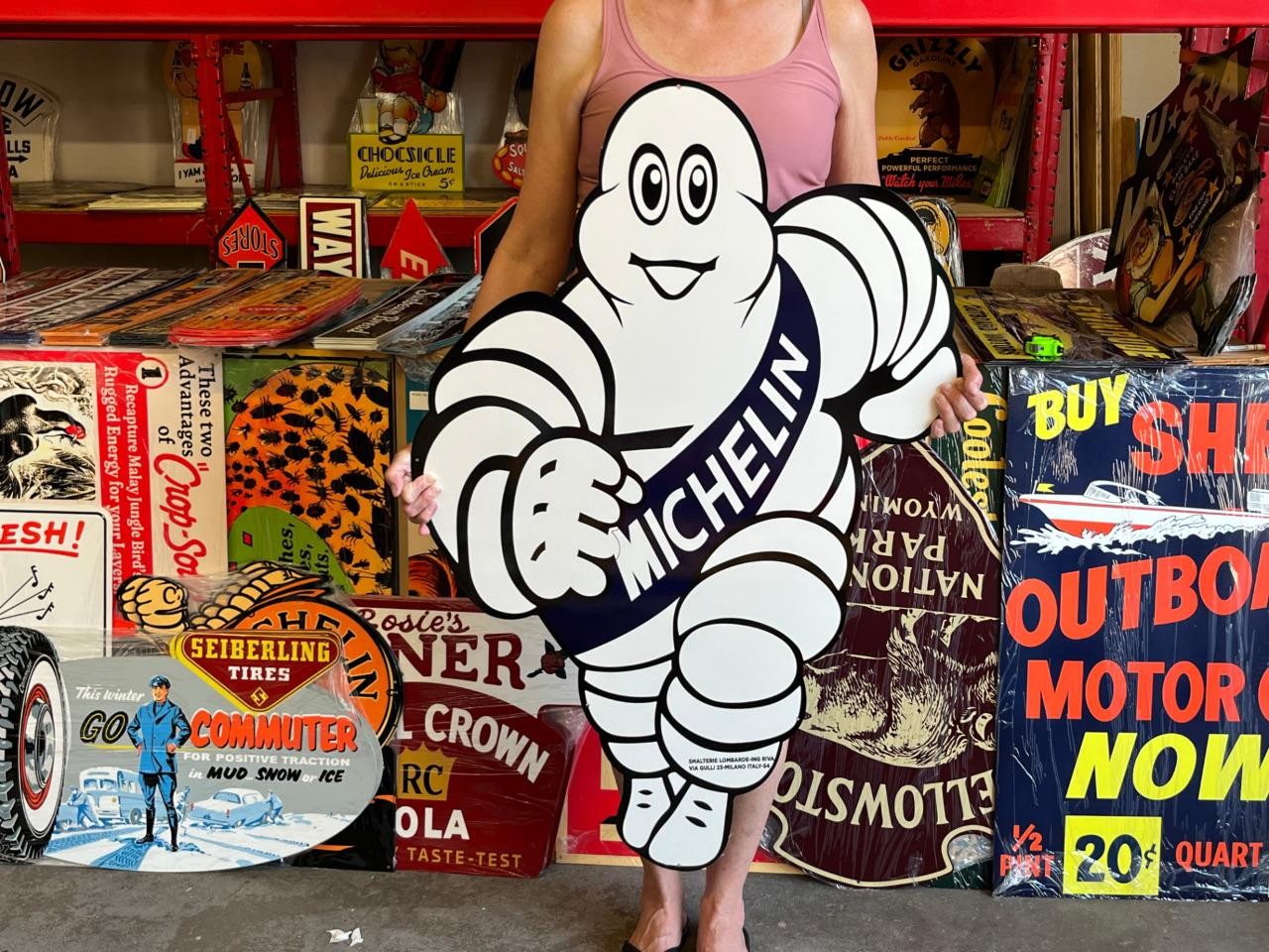 Vintage Style Metal Sign Michelin Tires Man NOT Porcelain 44×28 Made USA