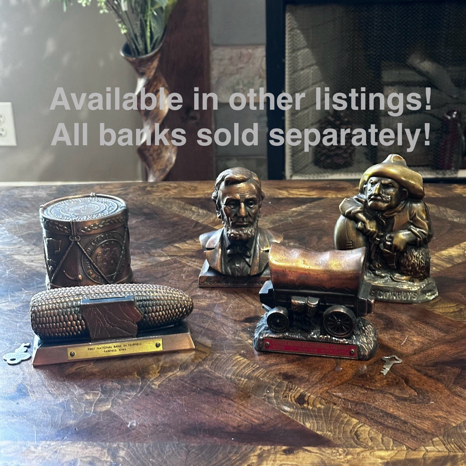 Metal Art Ware Coin Bank A.C. Rehberger Abe Lincoln Advertising Paperweight