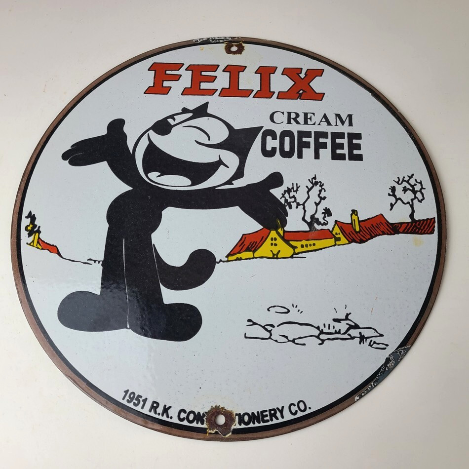 Vintage Felix Coffee Sign – Cream Coffee Advertising Gas Oil Pump Sign