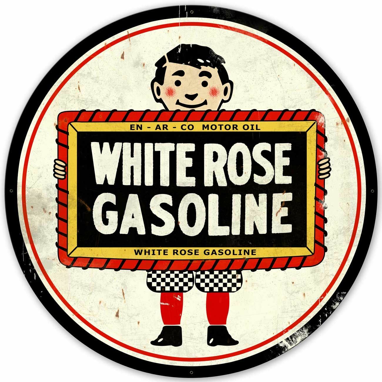 WHITE ROSE GASOLINE 42″ ROUND HEAVY DUTY USA MADE METAL GAS ADVERTISING SIGN