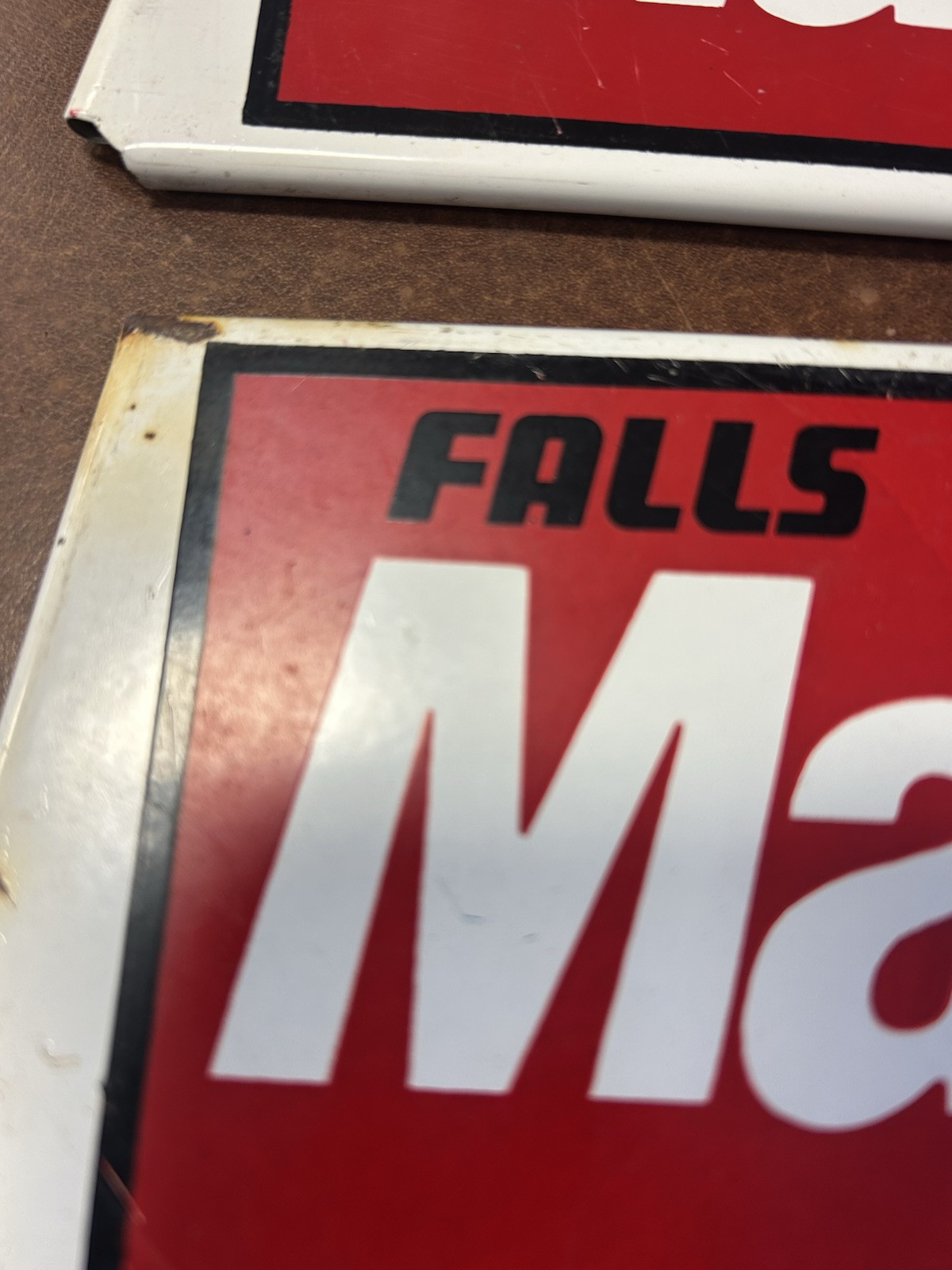 Vintage Pair Falls Mastercraft Tires Display Signs 4 1/8” By 12 1/2” Metal
