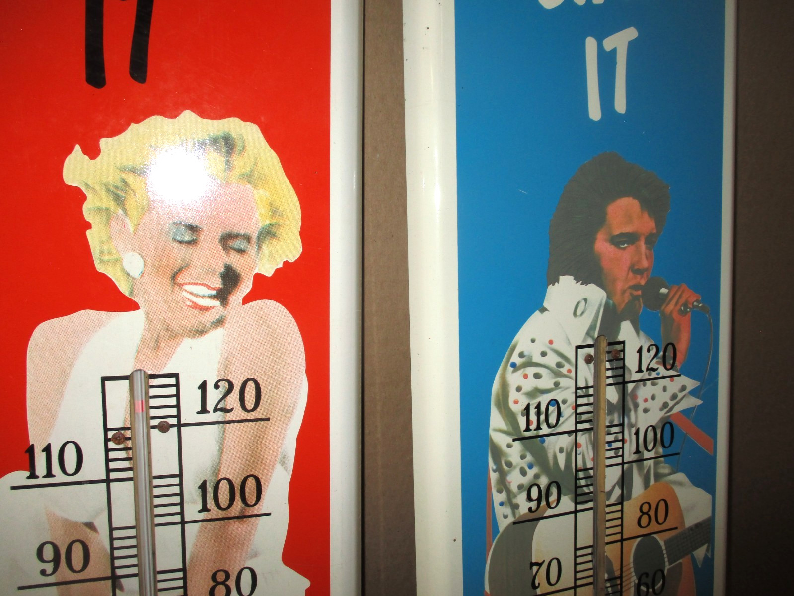 MARILYN & ELVIS – Two Thermometer Sign Set – Rock & Roll Movie Star -BIG 39″Tall