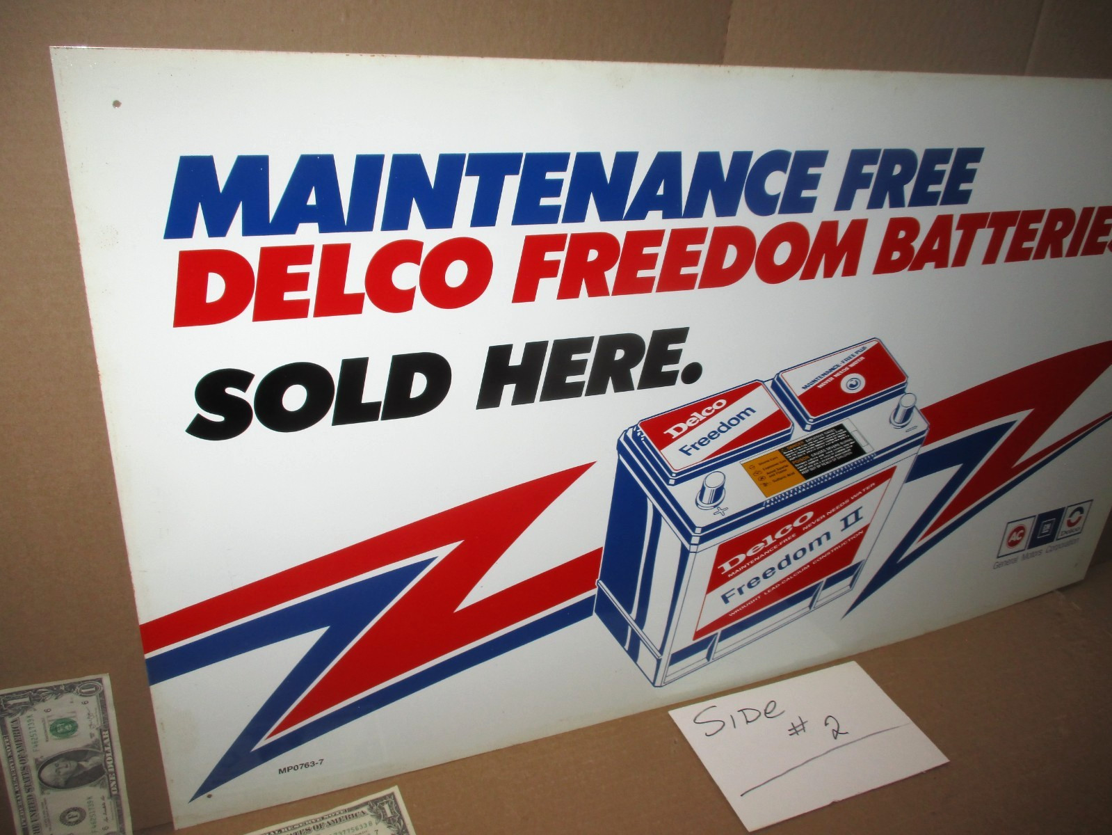 AC DELCO GM -Two Sided- 1970’s Freedom Battery -RED WHITE BLUE- VINTAGE OLD SIGN