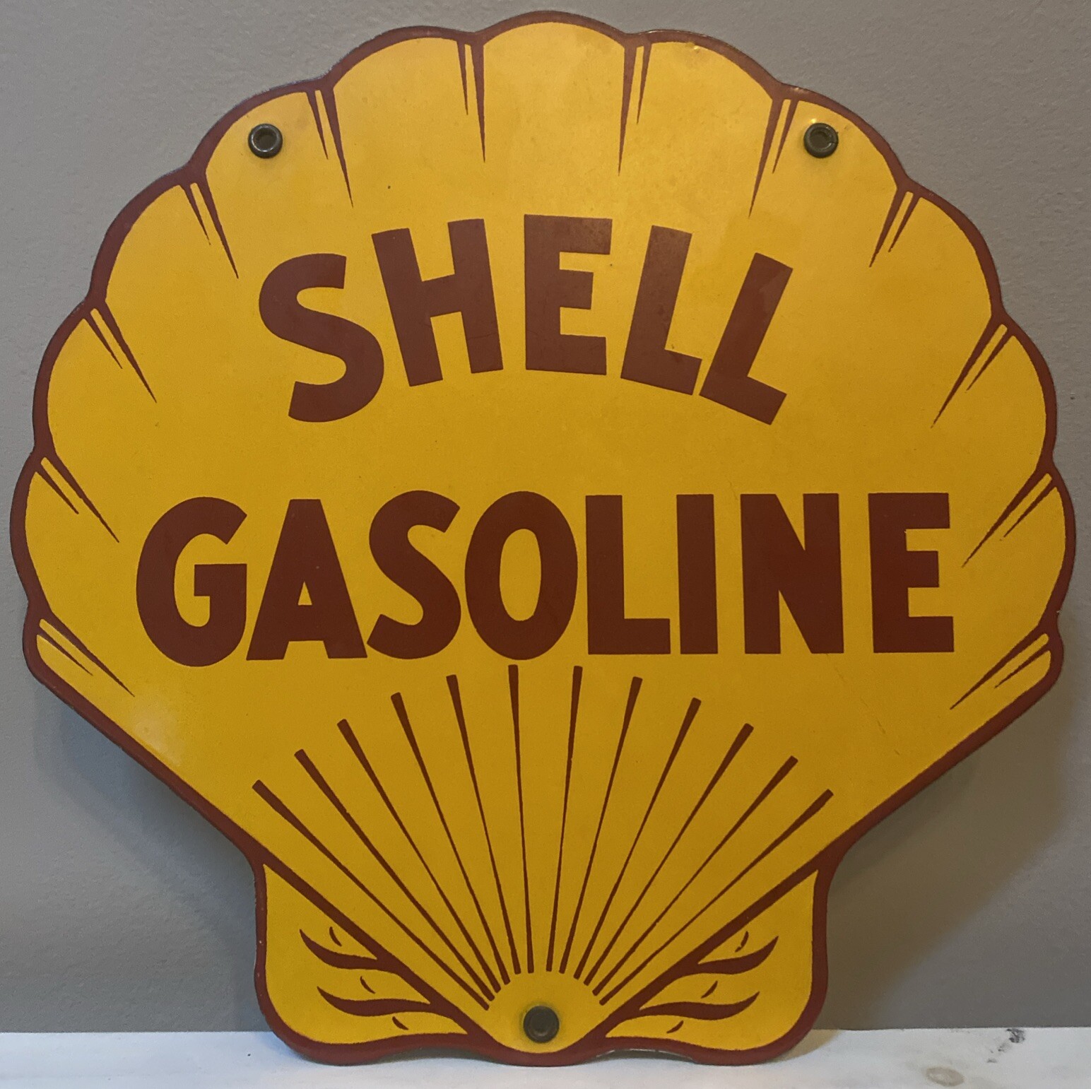 Vintage Shell Gasoline Sign – Clam Shell Gas Pump Service Sign. Great Condition.