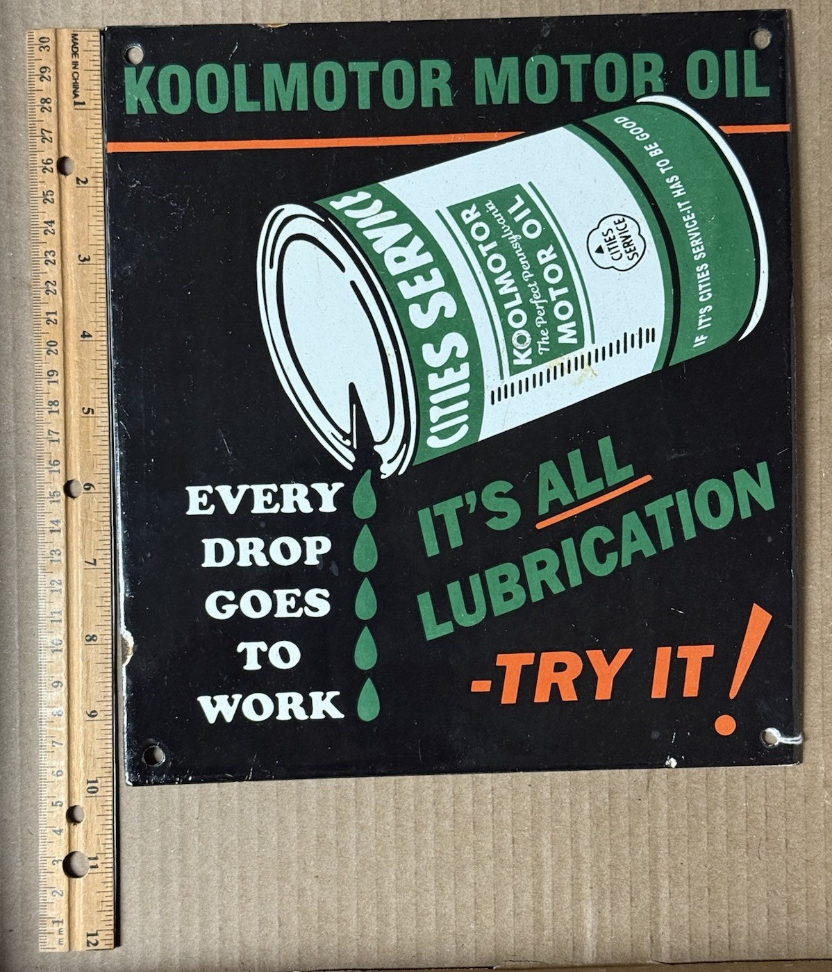 Vintage Koolmotor Motor Oil Cities Service Embossed Metal Gas Oil Sign 10×10