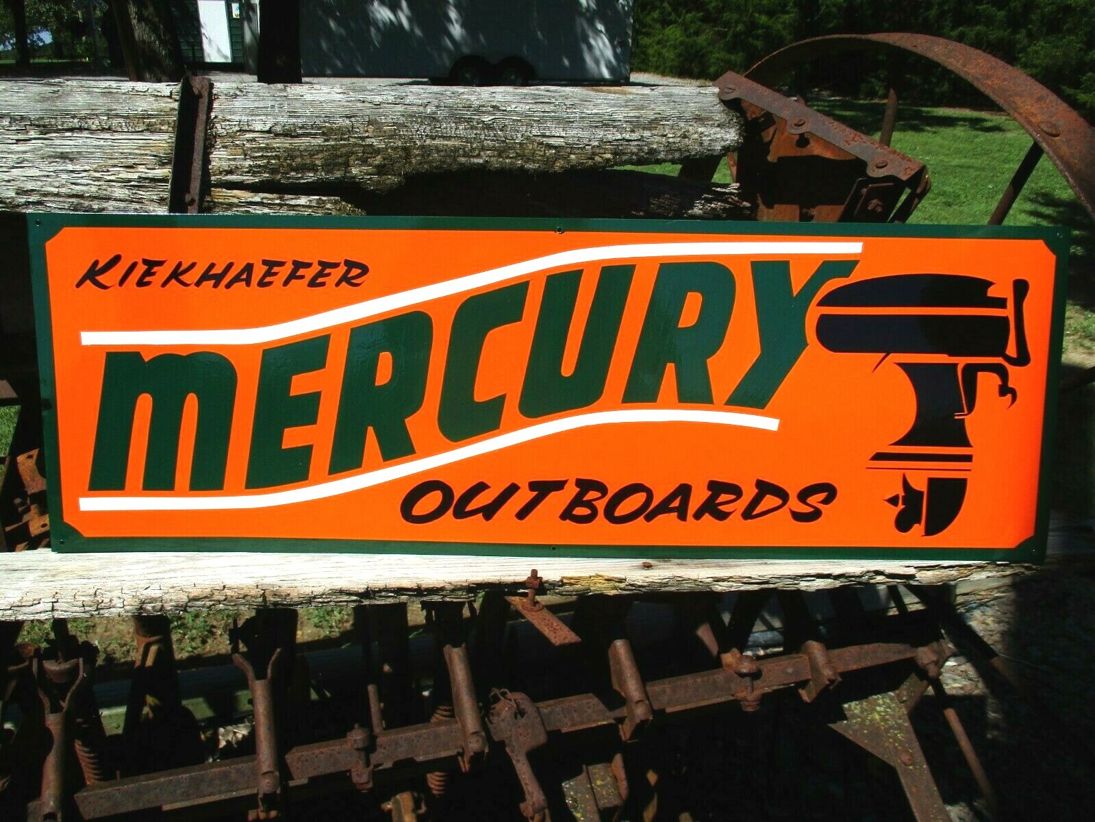 36” Vintage Hand Painted MERCURY OUTBOARD MOTORS Boat Shop Sign Fishing Gas Oil