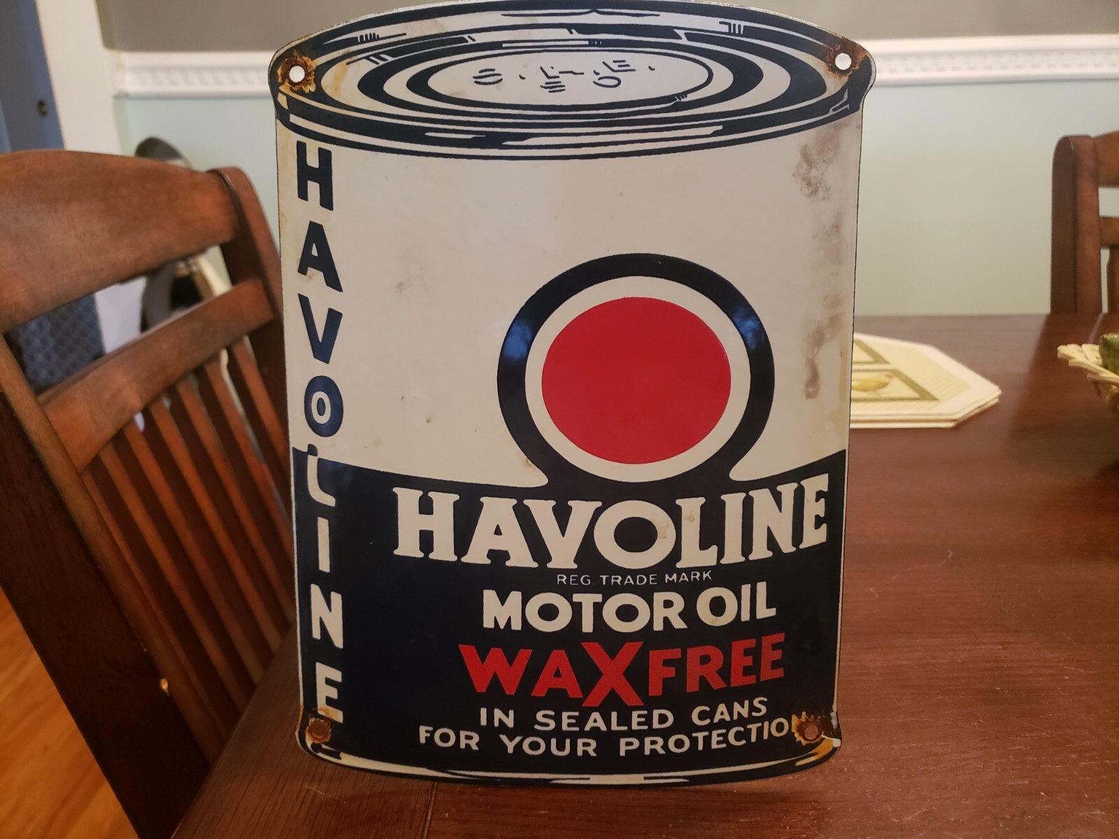 VINTAGE HAVOLINE OIL CAN PORCELAIN ENAMEL DEALER ADVERTISEMENT H11″ X W 8″