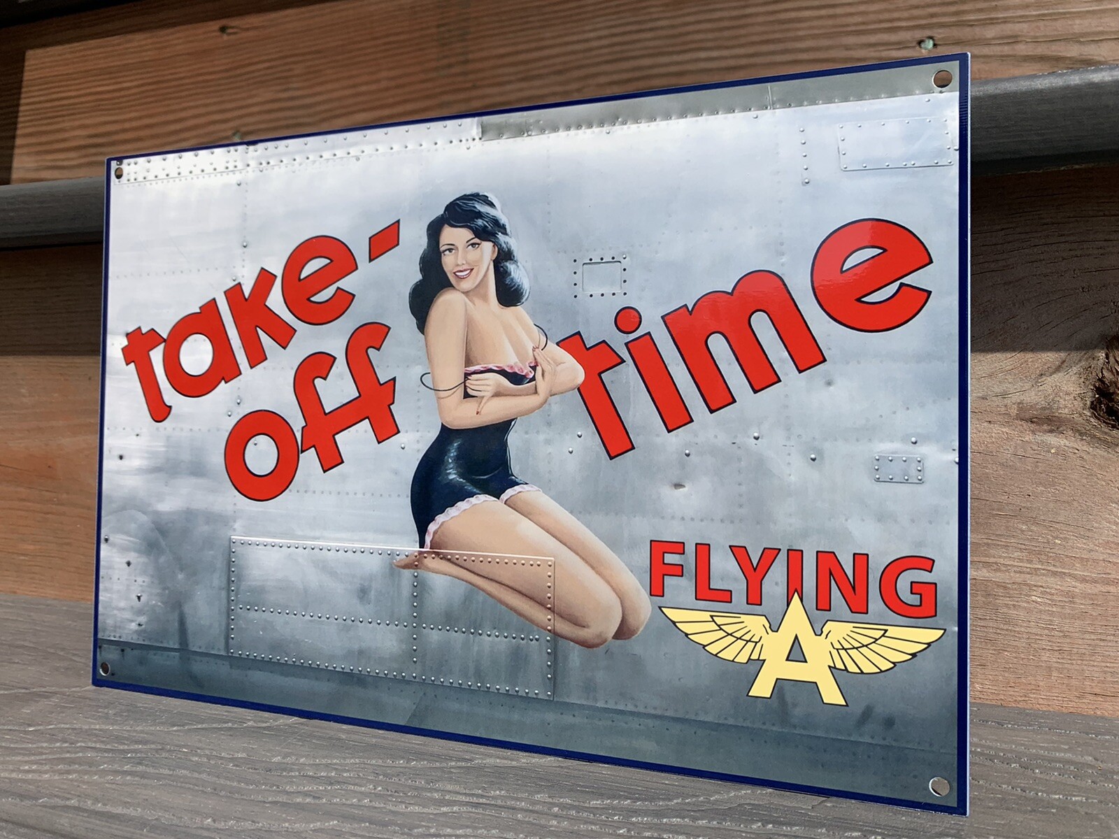 Flying A Aviation Gasoline MOTOR OIL Gas Vintage Style Steel Pump Plate Sign