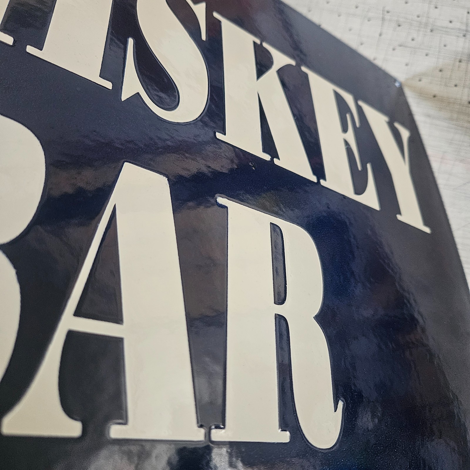 ORIGINAL PORCELAIN COBALT BLUE WHISKEY BAR GARAGE MAN CAVE DECOR 12.5″x16″ SIGN