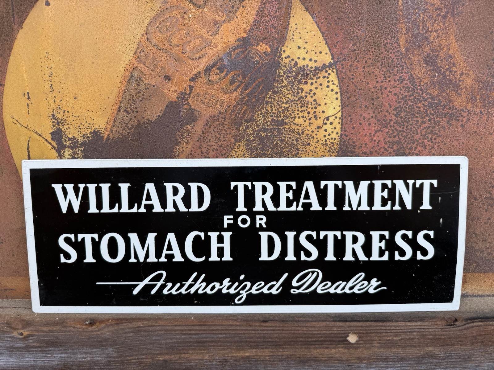 1950s Willard Treatment For Stomach Distress Tin Over Cardboard Sign