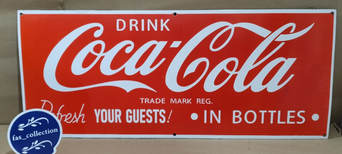 Drink Coca Cola Porcelain Enamel Sign 36 x 15 Inches 1 Sided