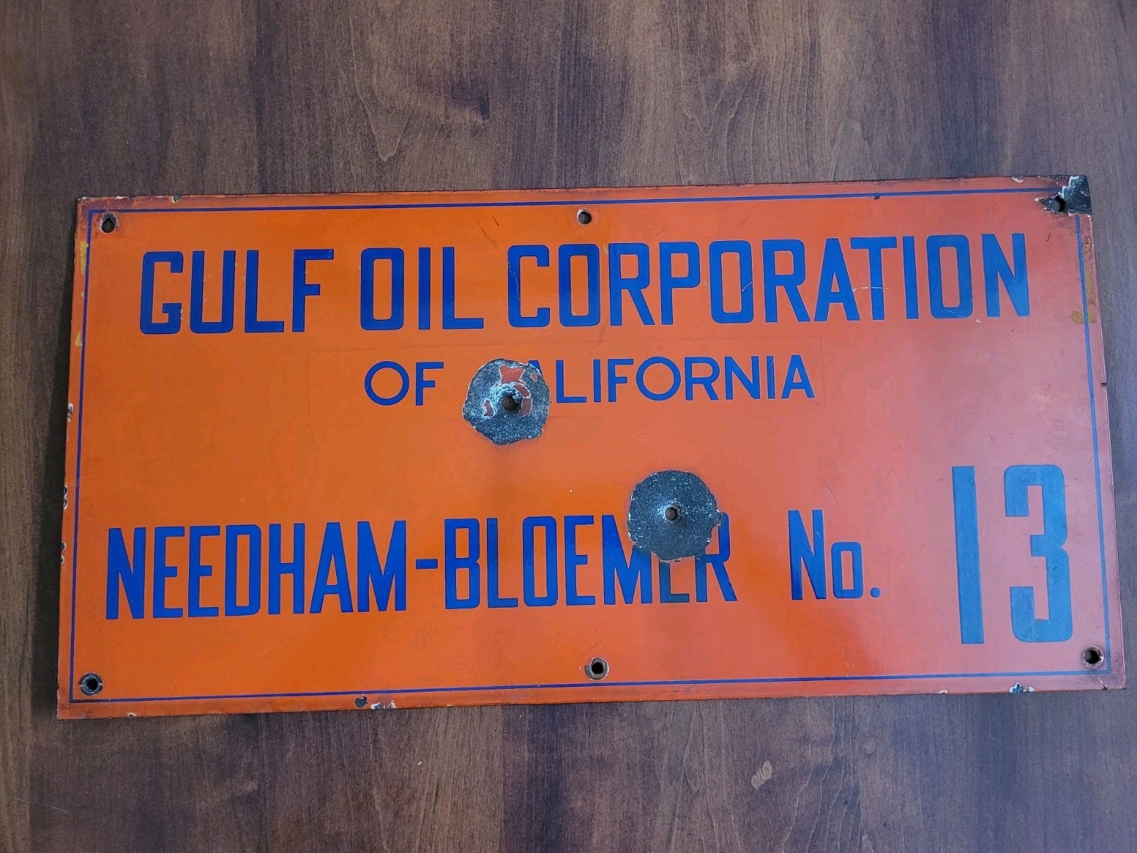 Vintage Gulf Oil Company of California Porcelain Orange Sign Needham-Bloemer #13