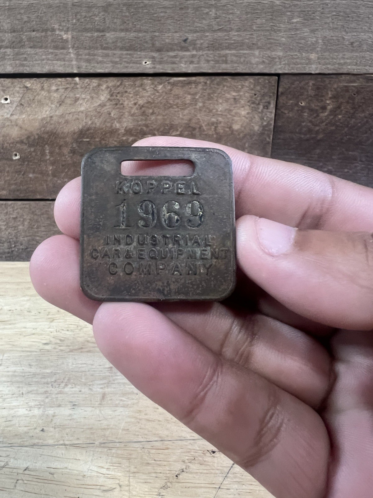 Vintage 1969 Industrial Car & Equipment Company Metal Tag