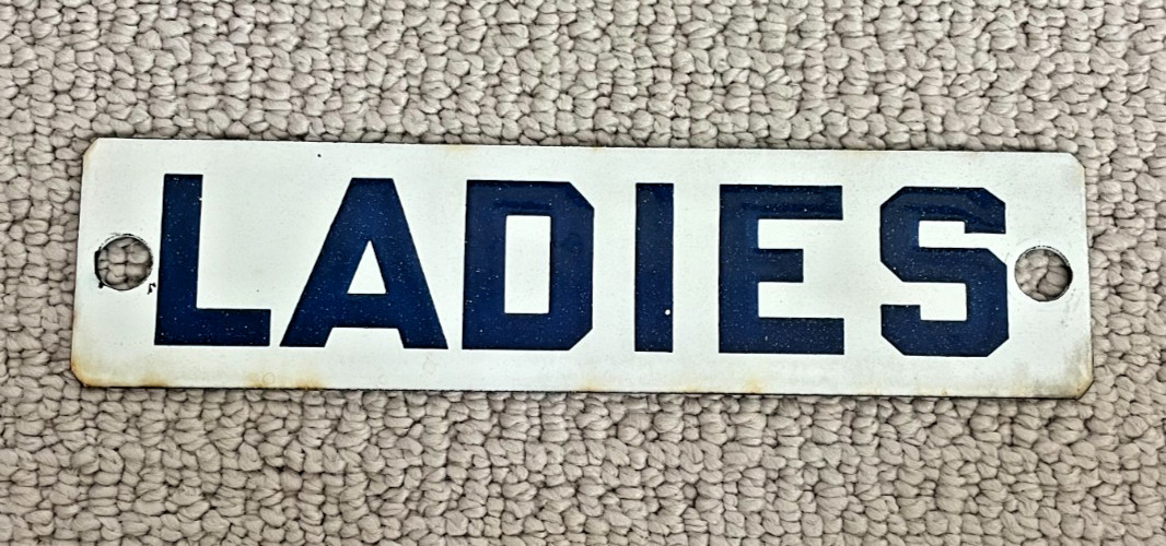 VINTAGE! Ladies Metal Black & White RESTROOM/BATHROOM Sign
