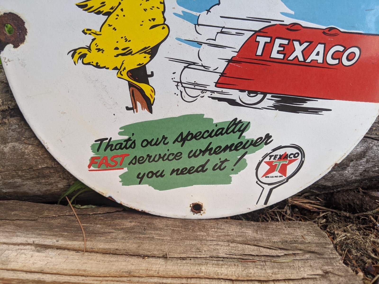 VINTAGE TEXACO MOTOR OIL FAST SERVICE PORCELAIN GAS STATION PUMP SIGN 10″