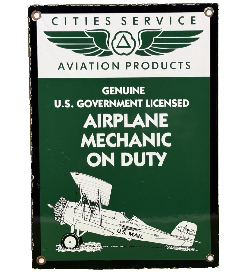 VINTAGE CITIES SERVICE PORCELAIN SIGN OIL GAS STATION PITCARIN AVIATION US MAIL