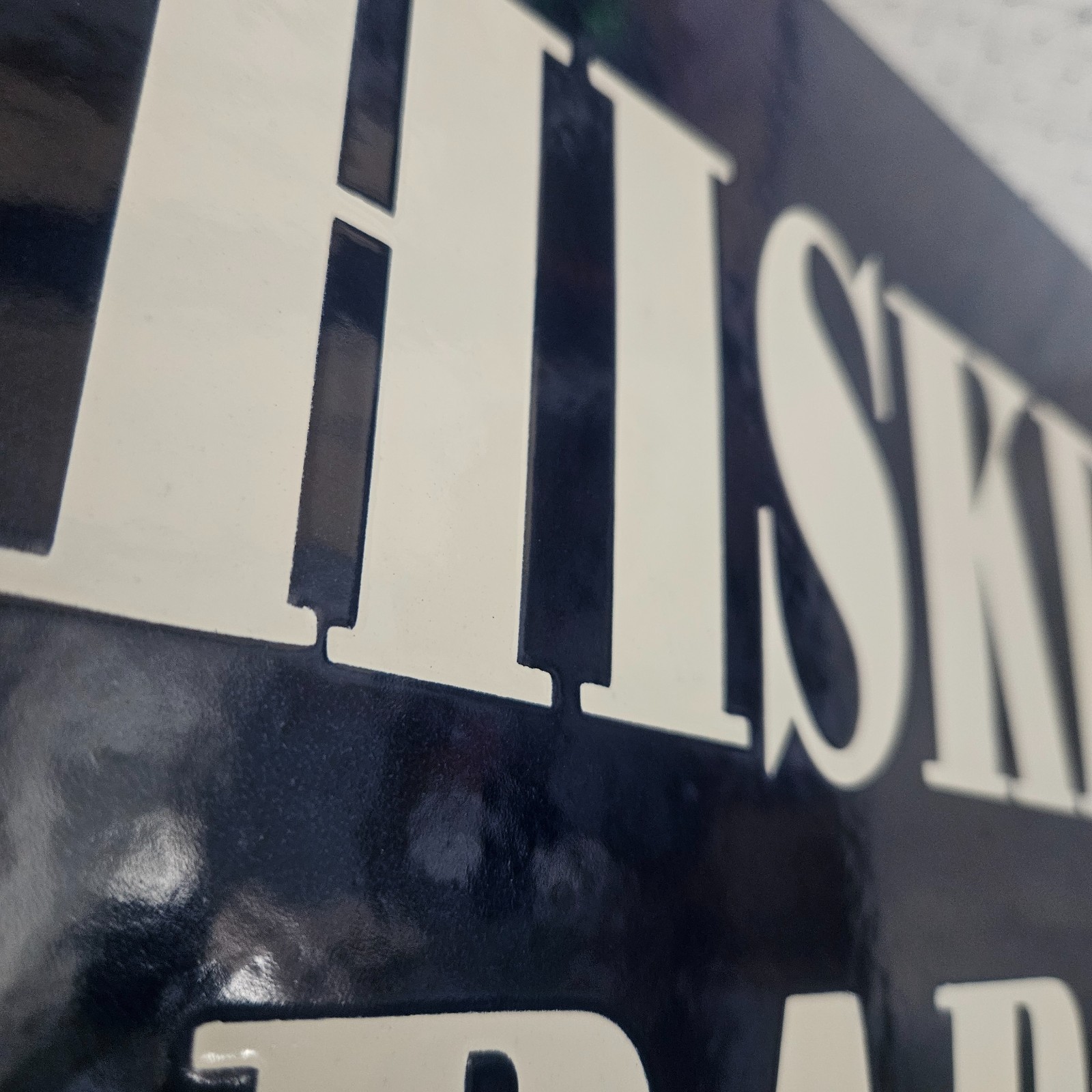 ORIGINAL PORCELAIN COBALT BLUE WHISKEY BAR GARAGE MAN CAVE DECOR 12.5″x16″ SIGN