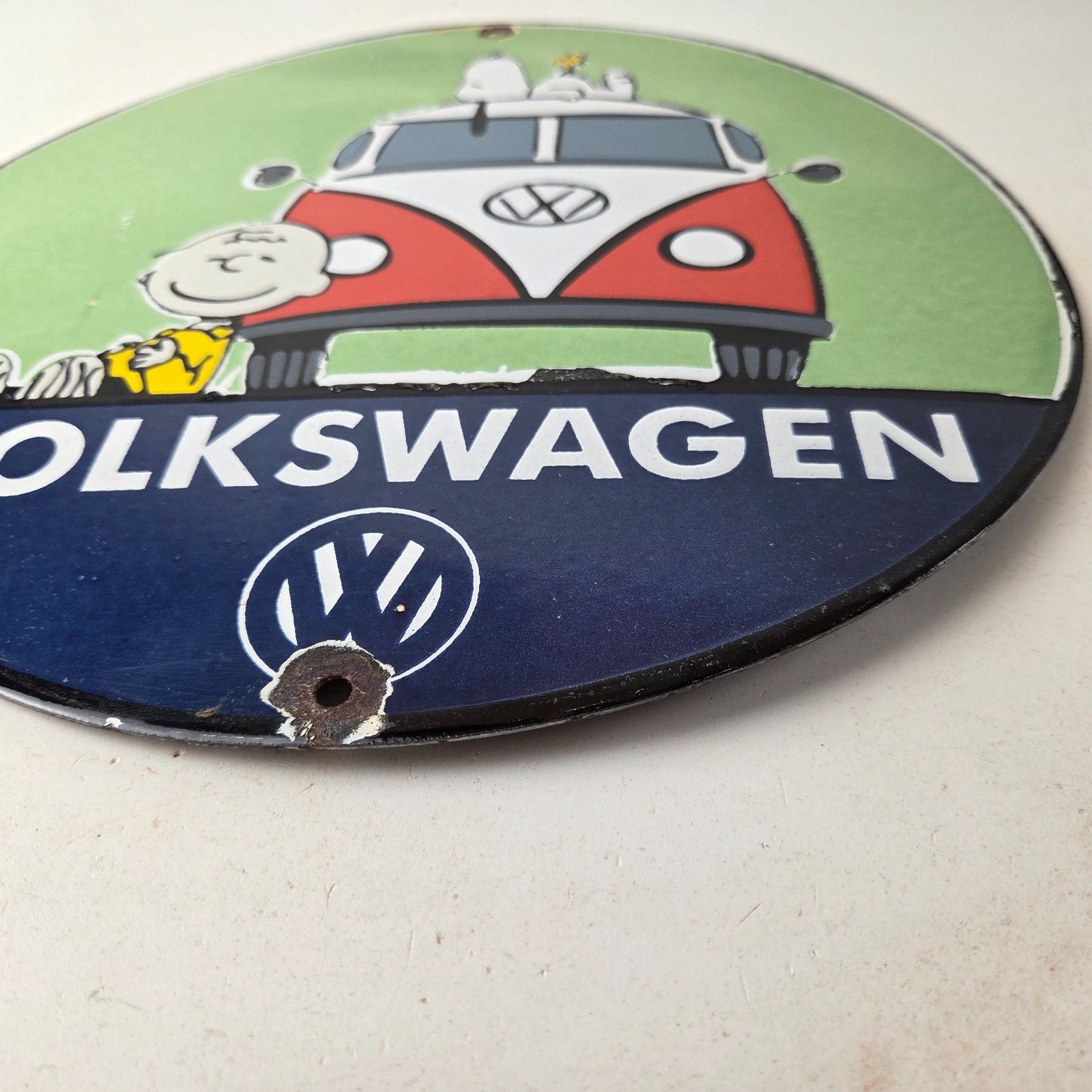 Vintage Volkswagen Sign – Porcelain VW Bus Service Snoopy Gas Sign