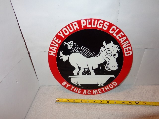 11 3/4 in AC METHOD SPARK PLUG CLEANING ADVERTISING SIGN DIE CUT METAL # S 245