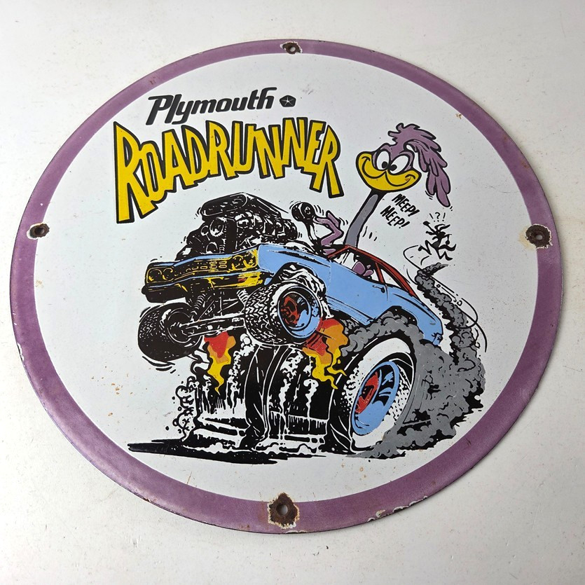 Vintage Rat Fink Sign – Plymouth Road Runner Hot Rod Gas Pump Porcelain Sign