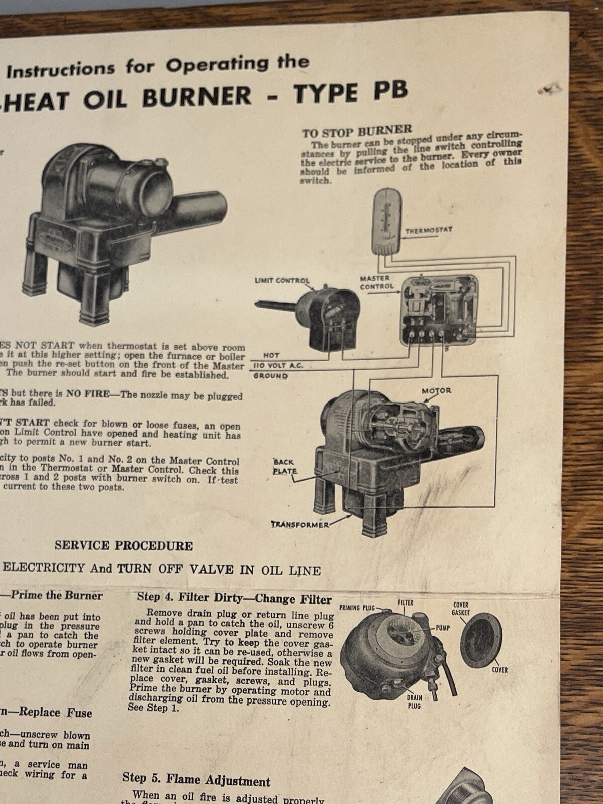 1947 POSTER DELCO HEAT OIL BURNER TYPE PB GENERAL MOTORS INSTRUCTION POSTER 17”