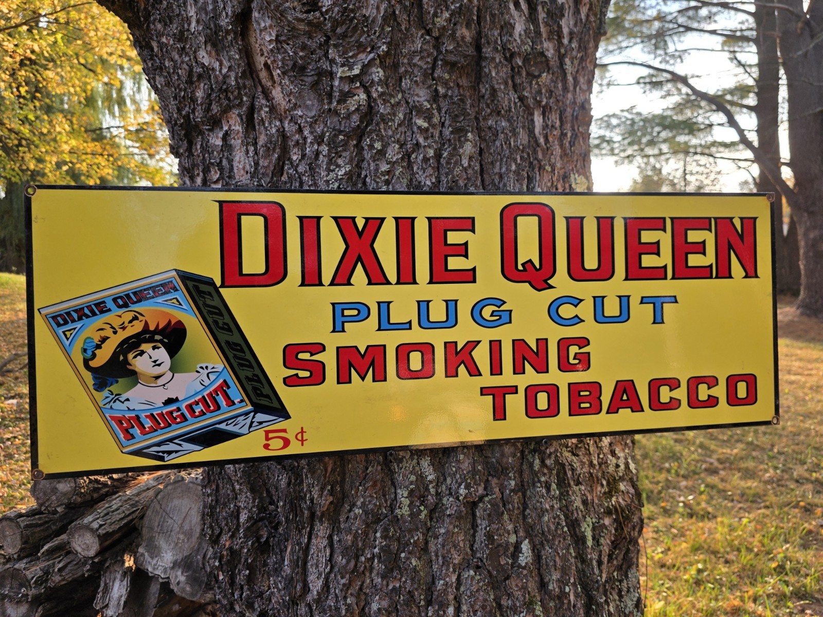 VINTAGE DIXIE QUEEN PLUG CUT SMOKING TOBACCO PORCELAIN SIGN 35″ X 12″