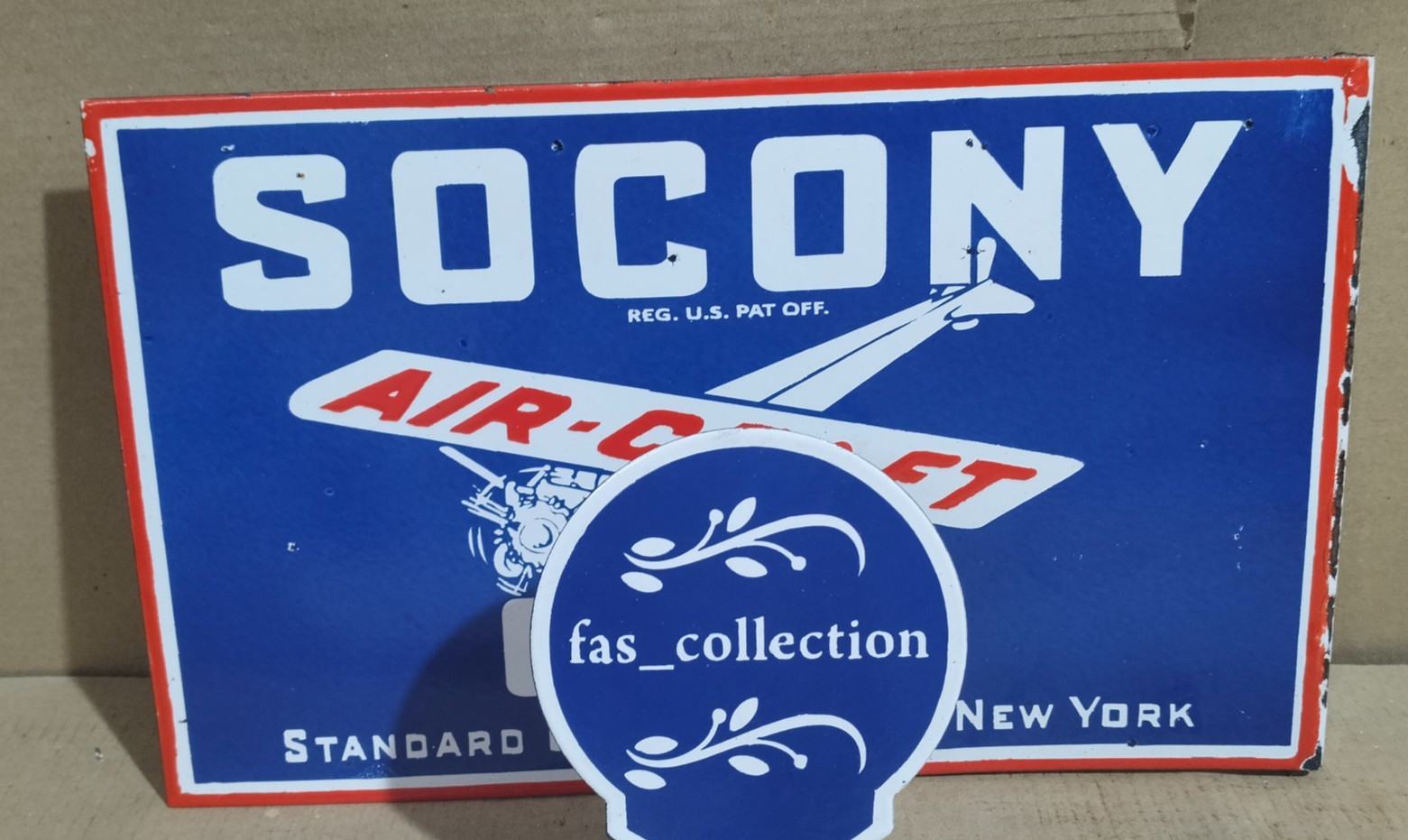 Socony Air-Craft Oils Porcelain Enamel Sign 18 x 10 Inches 2 Sided