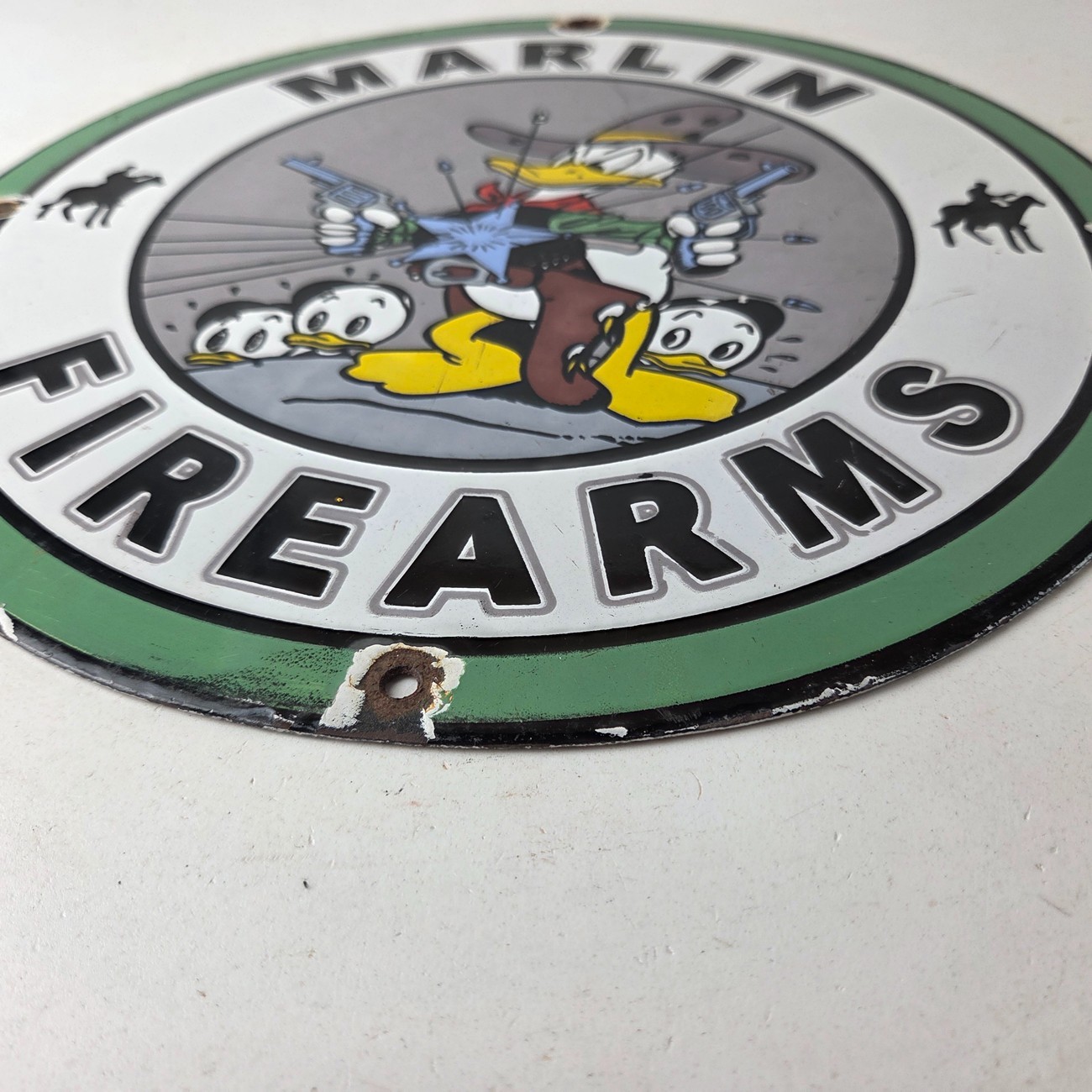 Vintage Marlin Firearms Sign – Donald Duck Comics Gas Pump Porcelain Sign