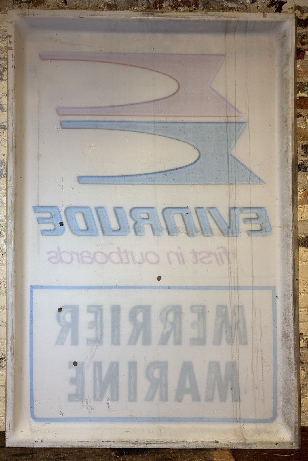 Vtg 50s 60s Evinrude First Outboards Merrier Marine Plastic Lighted Sign 6’x4′