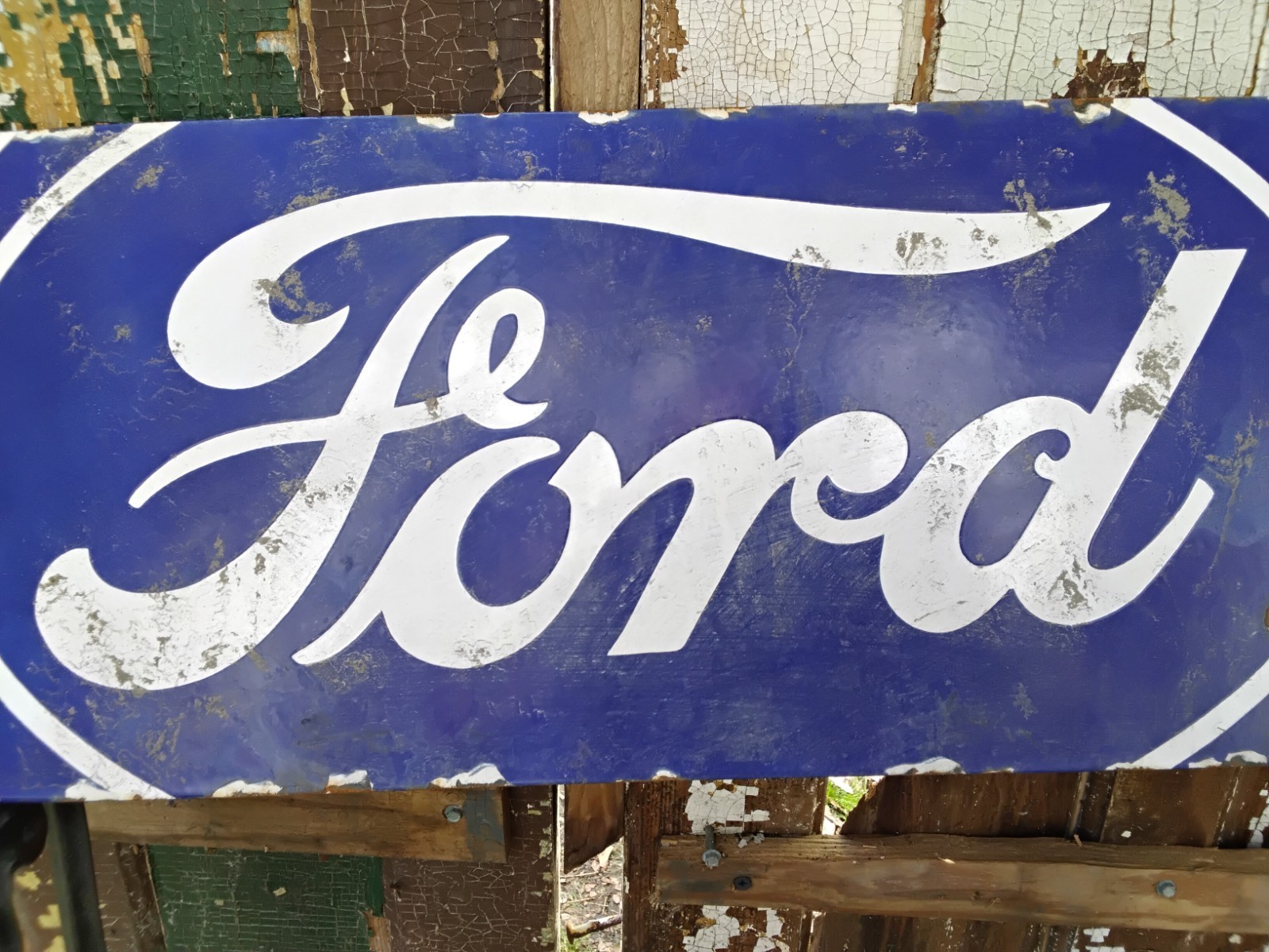 Porcelain Ford Sign approx 24″x10″ Inches Over Steel Service Station White Blue