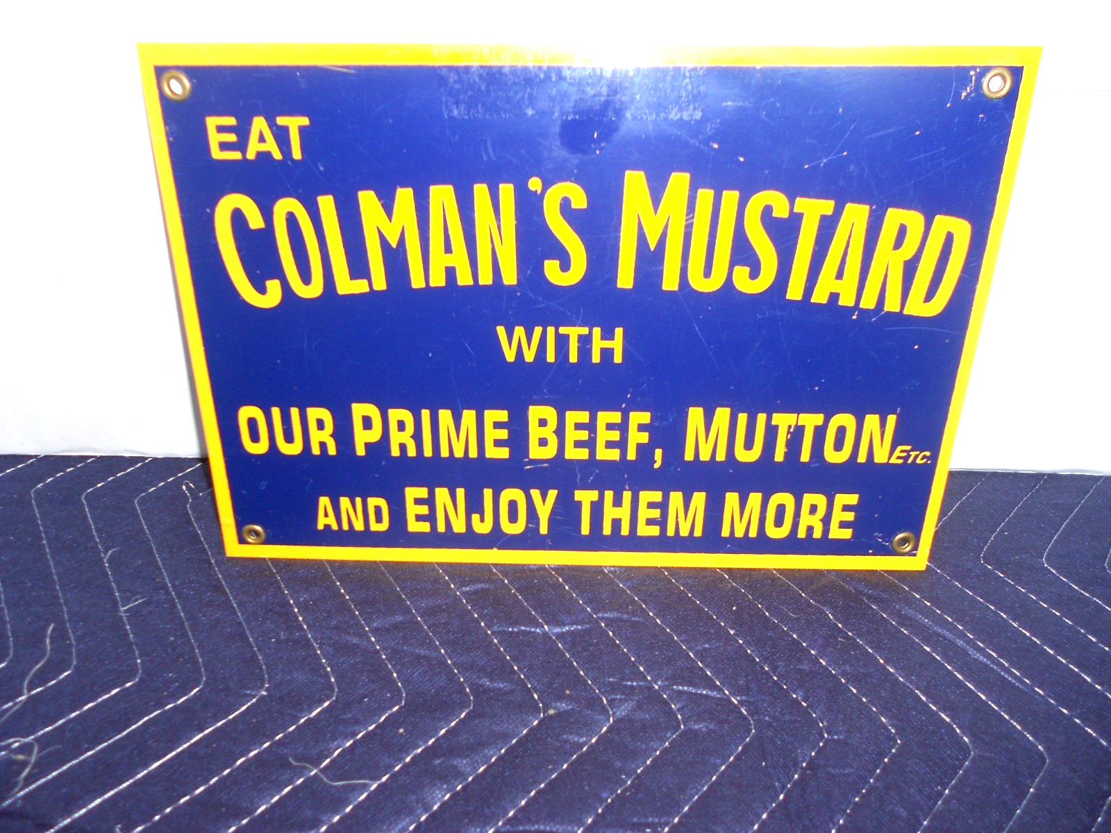 VINTAGE 11 x 8 in EAT COLEMAN`S MUSTARD ADVERTISING SIGN DIE CUT METAL- S 339 D