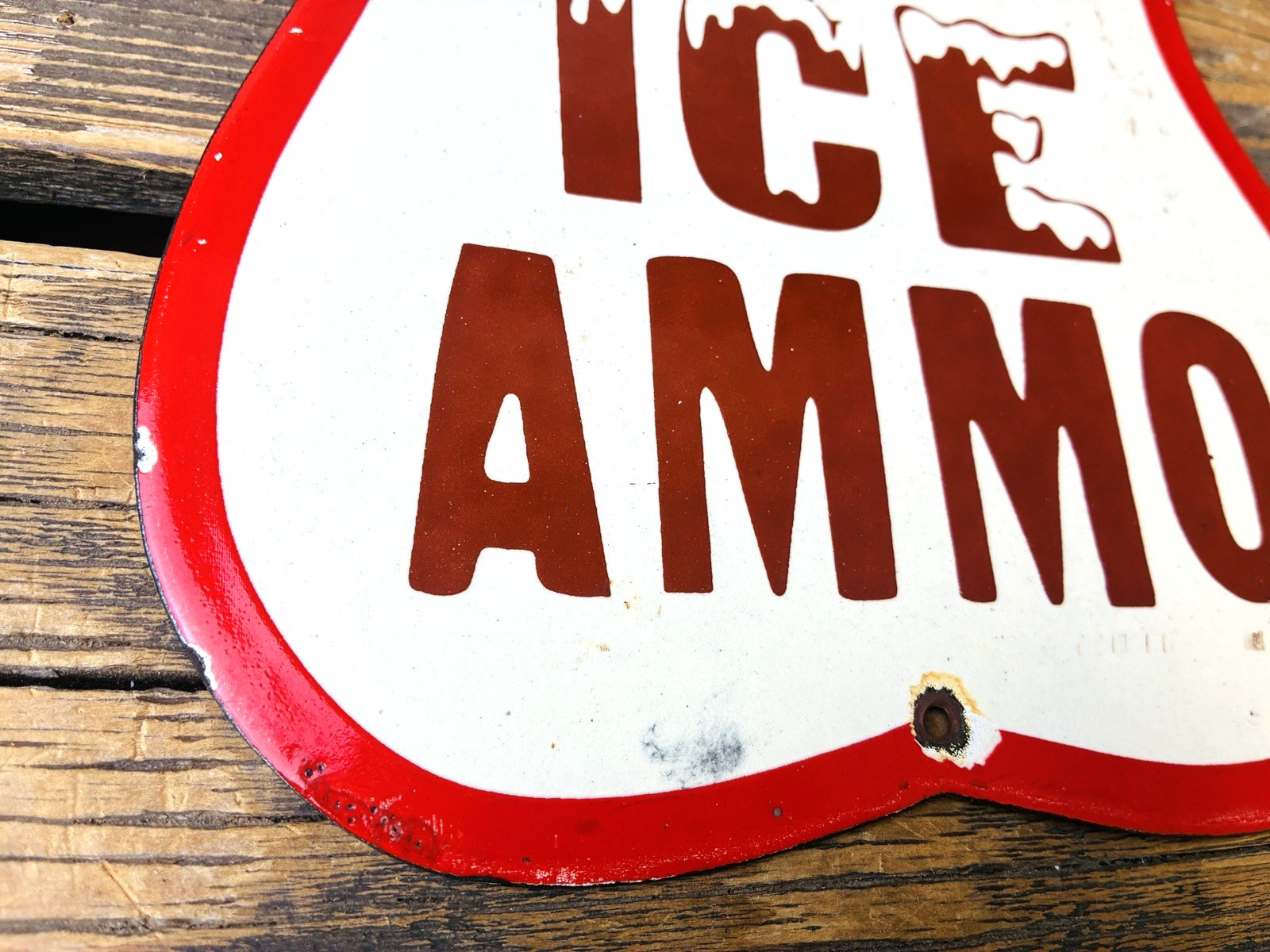VINTAGE 12×9″ BEER BAIT ICE AMMO PORCELAIN GAS OIL SODA POP PUMP STATION SIGN