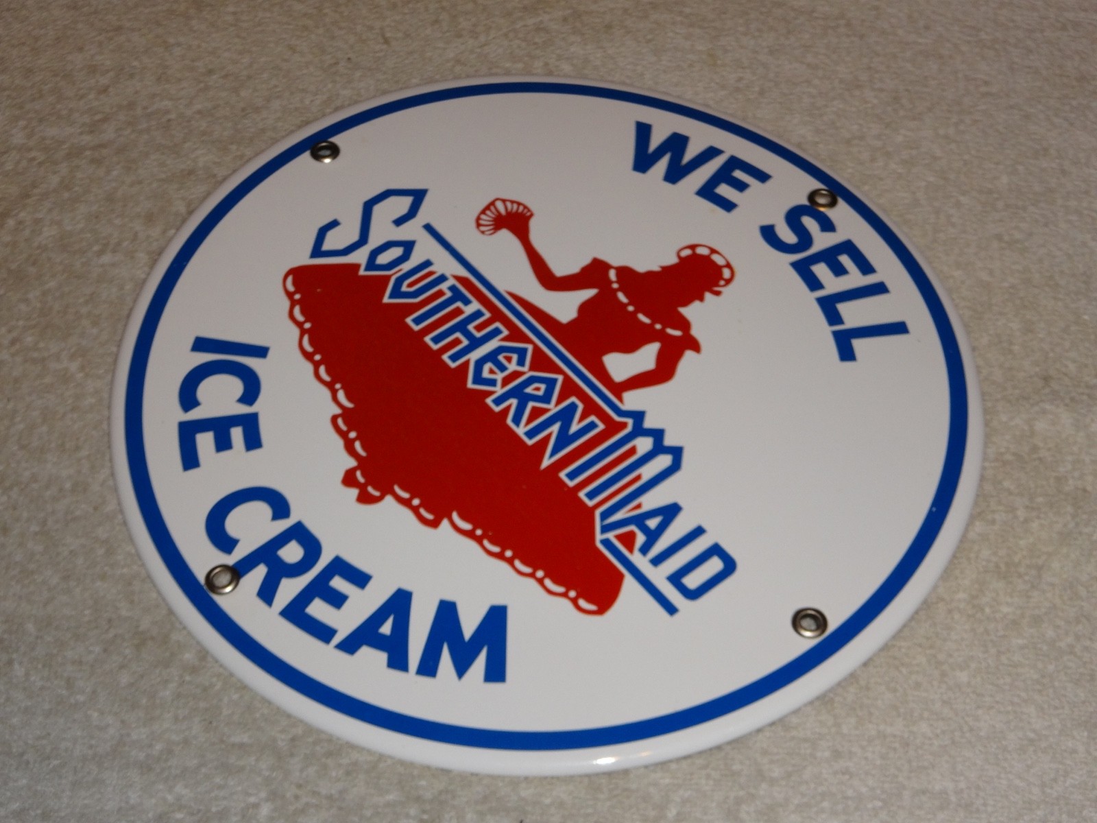 VINTAGE SOUTHERN MAID ICE CREAM +FLAPPER GIRL 10″ PORCELAIN METAL DAIRY GAS SIGN