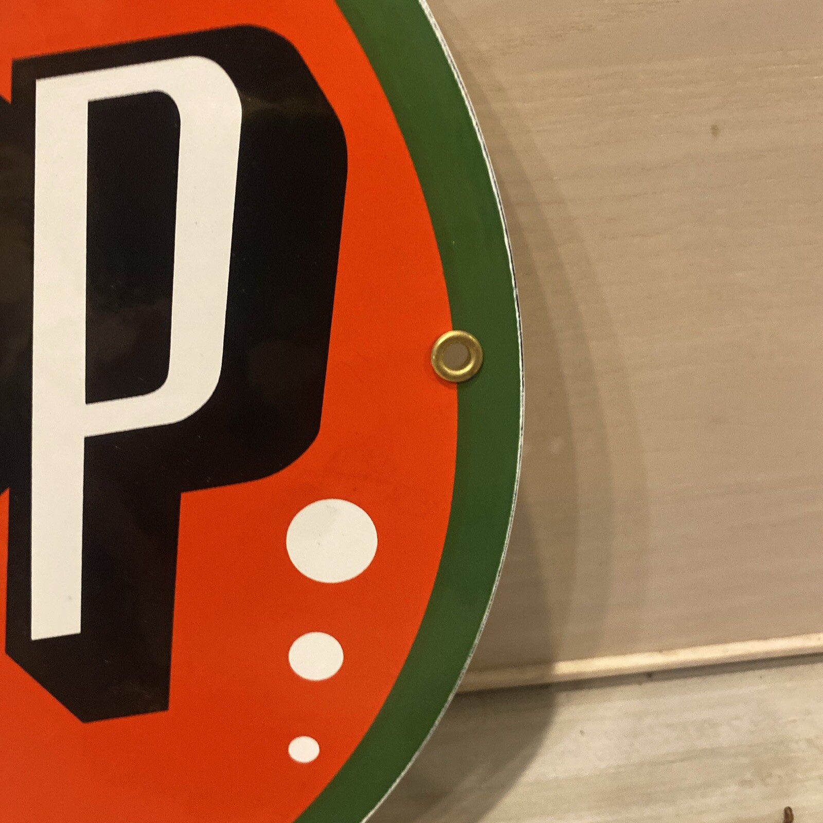 7-UP SODA POP ADVERTISING SIGN HEAVY DIE CUT METAL PORCELAIN 12”