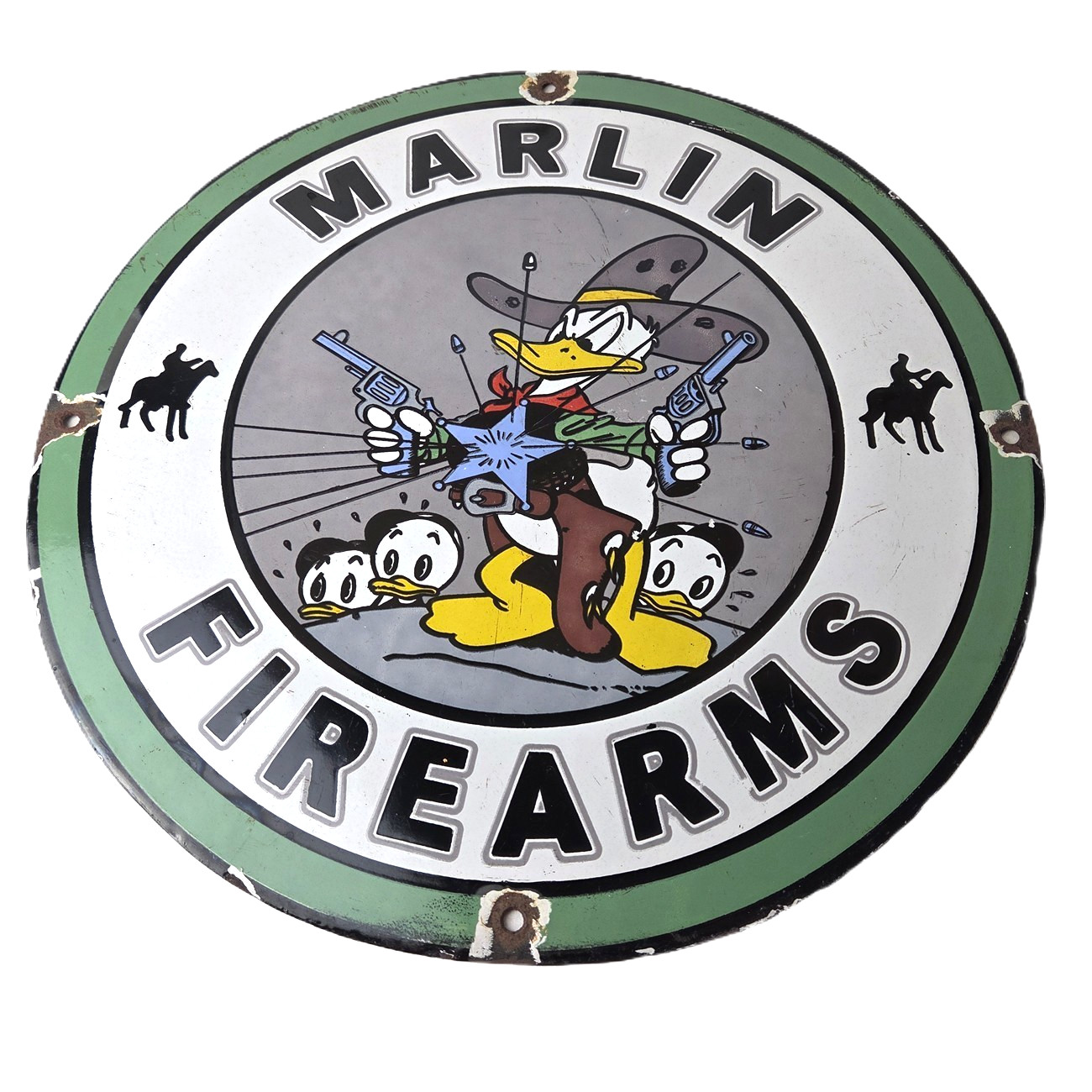 Vintage Marlin Firearms Sign – Donald Duck Comics Gas Pump Porcelain Sign