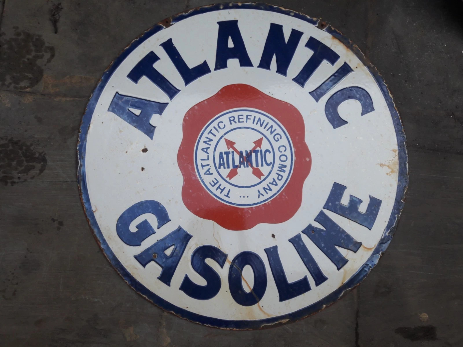 PORCELIAN ATLANTIC GASOLINE ENAMEL SIGN SIZE 30X30 INCHES DOUBLE SIDED