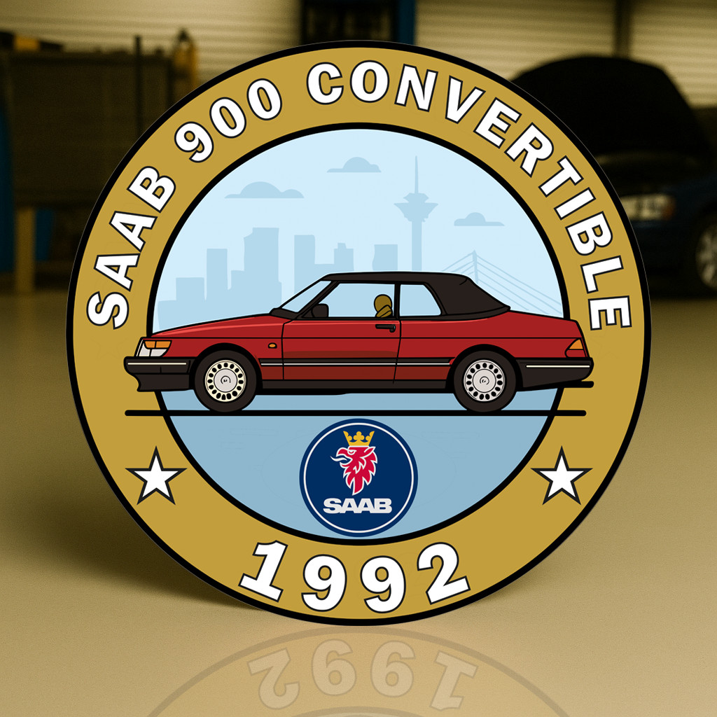 1992 Saab 900 Convertible Turbo Elegance on Swedish Wheels Sign 19.7″ (50cm)