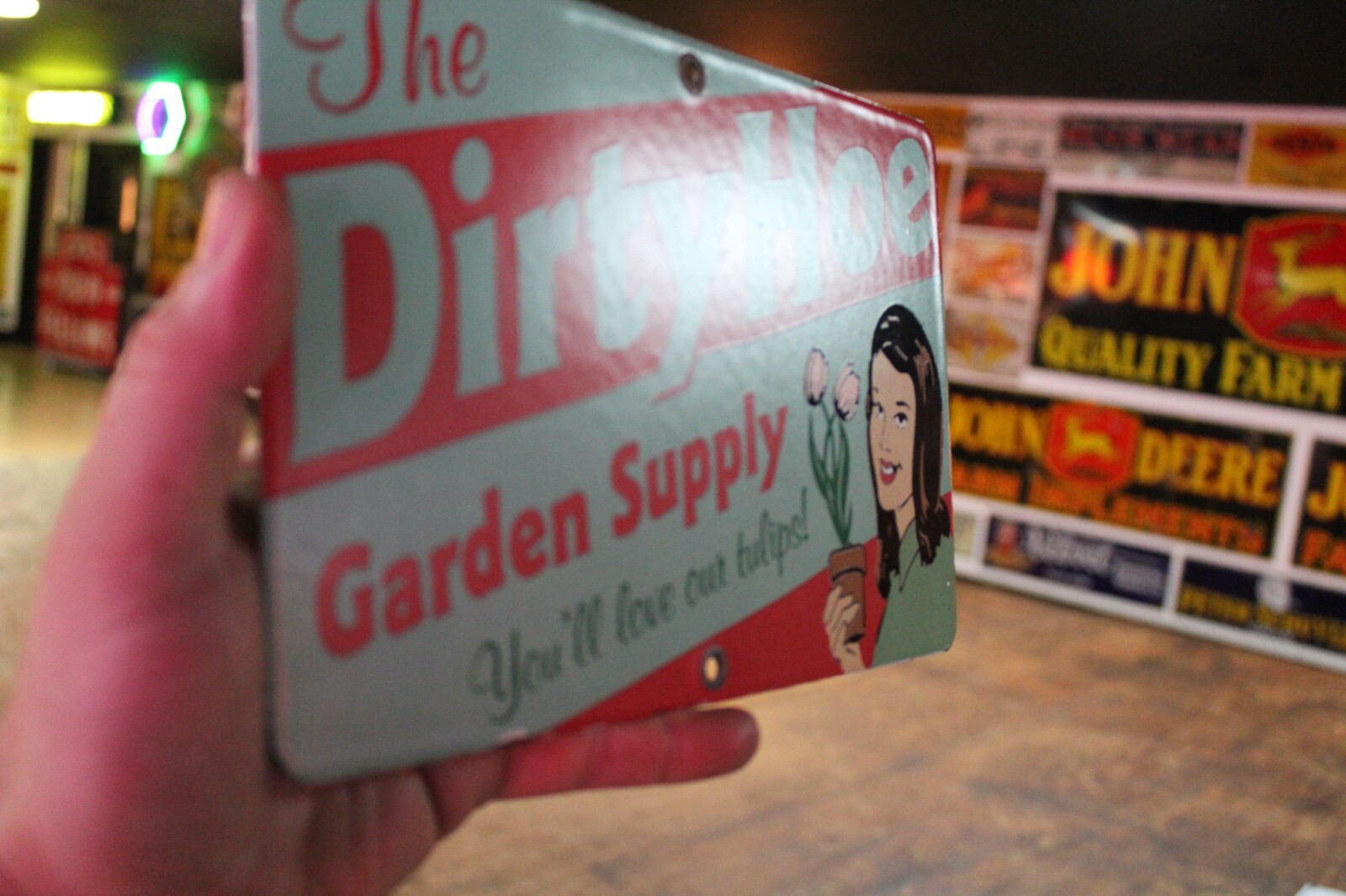 DIRTY HOE GARDEN SUPPLY PORCELAIN METAL SIGN BROTHEL VEGAS STRIP CLUB HOOKER GAS