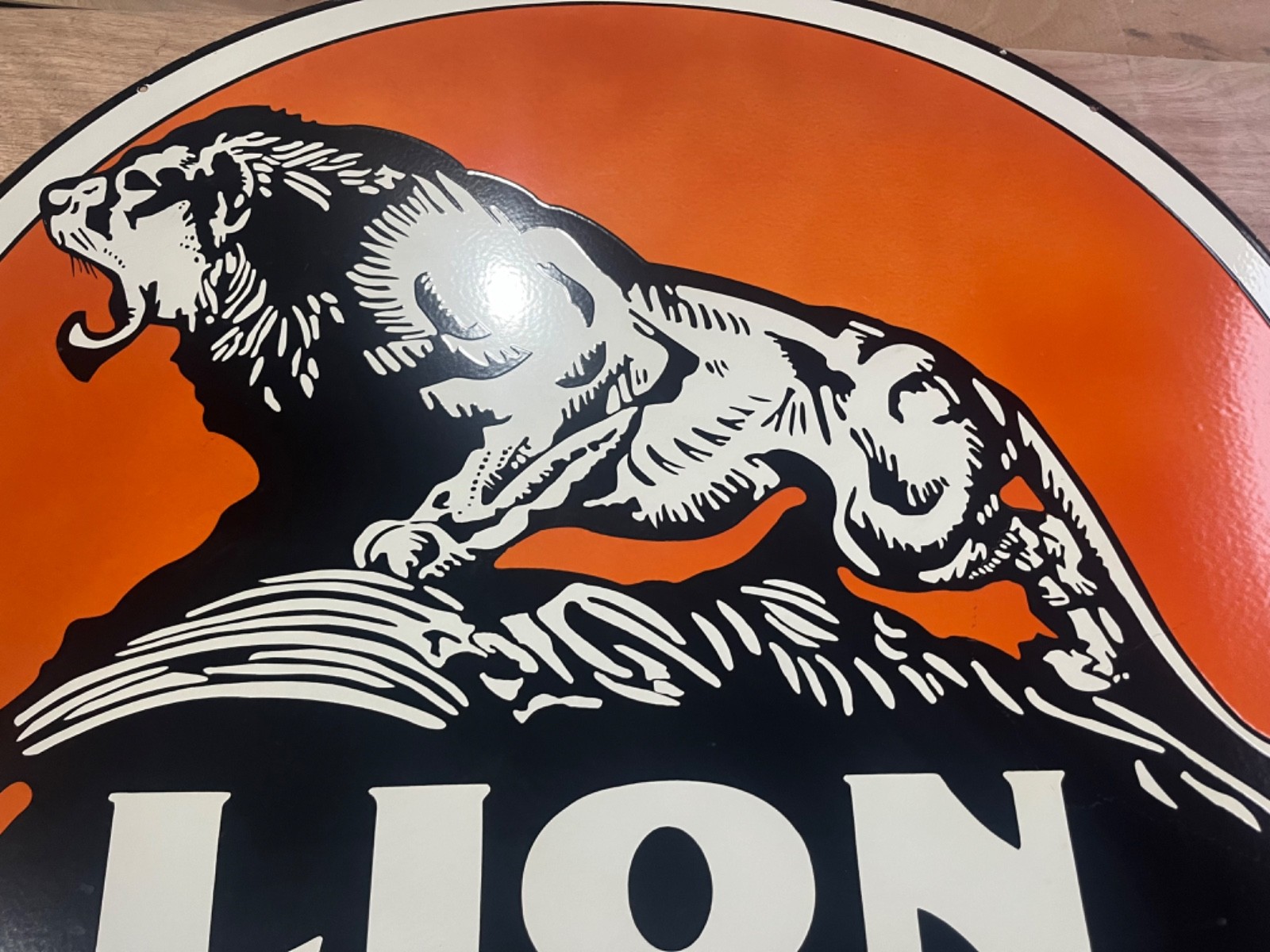 Lion Oils Porcelain Enamel Gas & Oil Sign 48×48″ DSP.