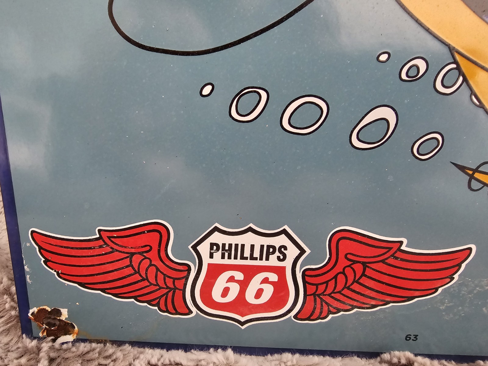 VINTAGE 1963 PHILLIPS 66 12″x10″ GASOLINE THE JETSONS MOTOR OIL PORCELAIN SIGN